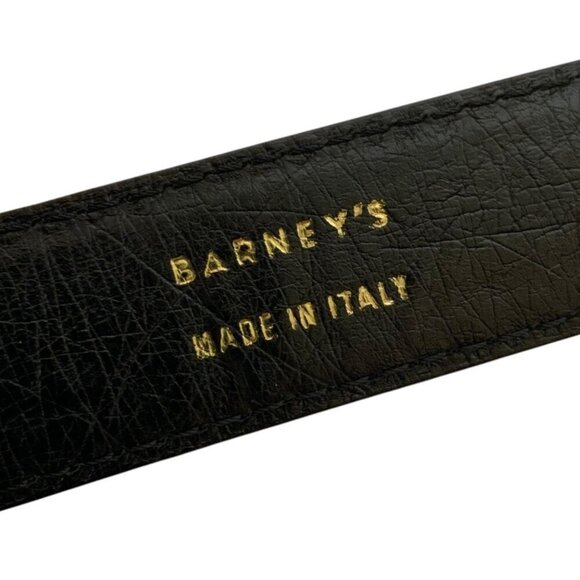 Barneys Mens Belt Black Genuine Ostrich Leather Size 36 Silvertone Buckle Italy - Picture 4 of 6